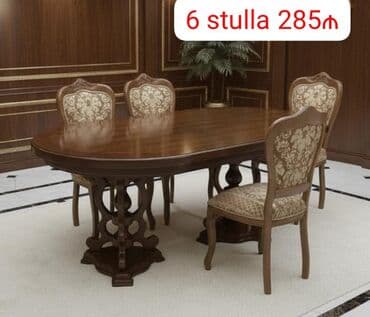 принимаем старую мебель: Malaziya masa dəsti 285₼ stol 6 stulla təcili satılır Masa — 1
