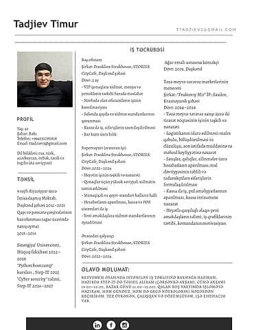 Ofisiant, Kişi, 21 yaş, 3-5 illik təcrübə — 1