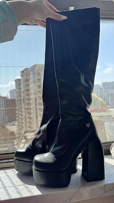 Сапоги: Platformalı çəkmələr - Rəng: qara - Material: hamar eko‑dəri — 2