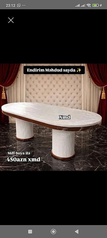 nerj stol: Məhdud sayda endirim! Oval formalı, mərmər fakturalı üstlü, ikili — 1