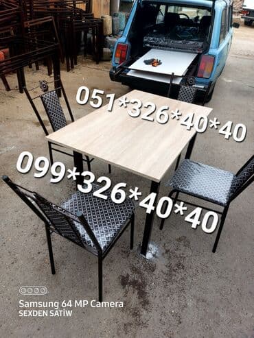 naxcivan bina evleri: Yeni, Dördbucaq masa, 4 stul, Açılan, Stullar ilə, Metal, Azərbaycan — 6