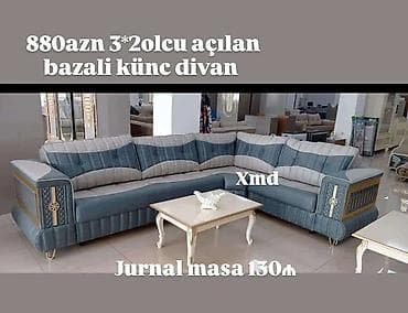 jozefin divanlar: Bazalı künc divan – açılan mexanizmli, 3×2 ölçü. - Rəng: mavi‑boz — 1