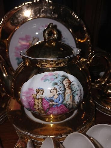 cay desti: Çay dəsti, rəng - Qızılı, Farfor — 4