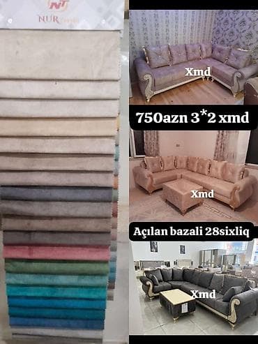 kunc divan modelləri: Künc divan dəsti – “Açılan bazalı”, 28-lik süngər - Ölçü: 3×2 m - — 1