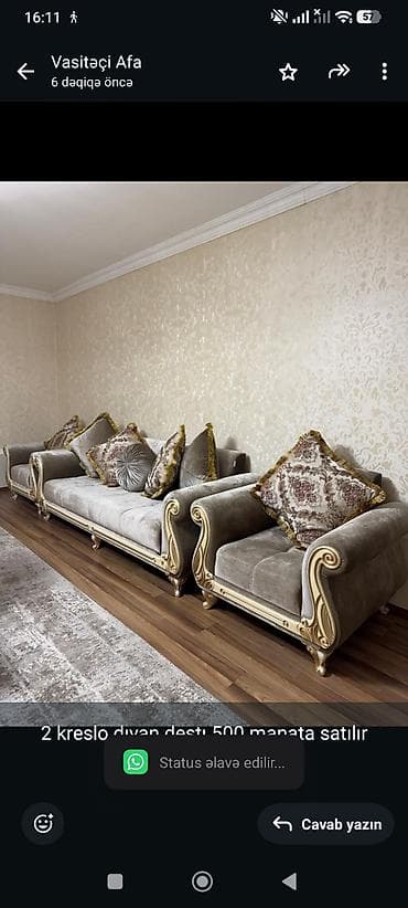 sumqayitda divan: 2 kreslo dıvan destı 500 manata satılır
Sumqayıt*AFA 3775 — 1