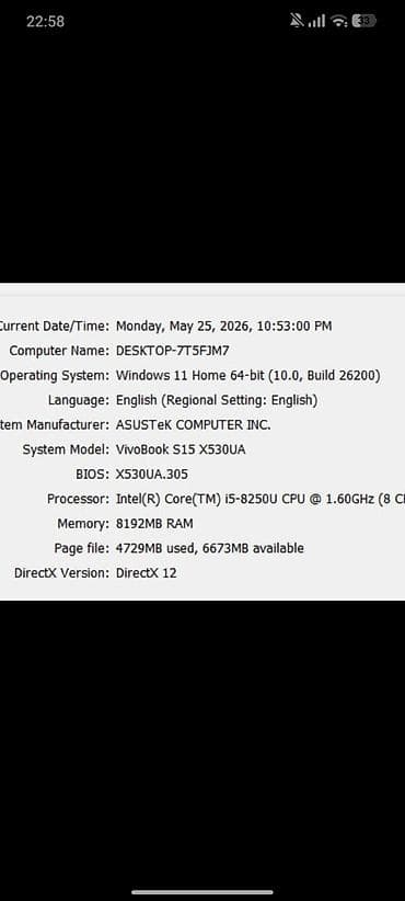 hp spectre home: Asus vivobook s15 x530ua, sistem melumatlari shekilde qeyd olunub — 3