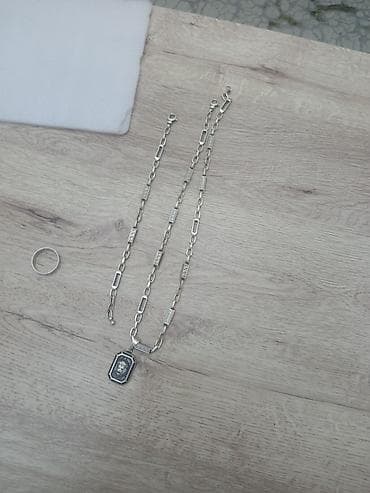 Gümüş rəngli zəncir və asqı dəsti - Material: metal ərintisi, gümüş