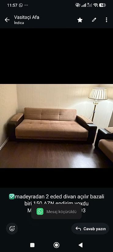divan madera: ✅madeyradan 2 eded divan açılır bazali biri 150 AZN.endirim yoxdu Mida — 1