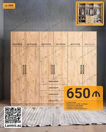 Ev üçün mebel: 6 qapılı geyim dolabı - Ölçülər: D 47 × H 250 × U 240 sm - Rəng — 1