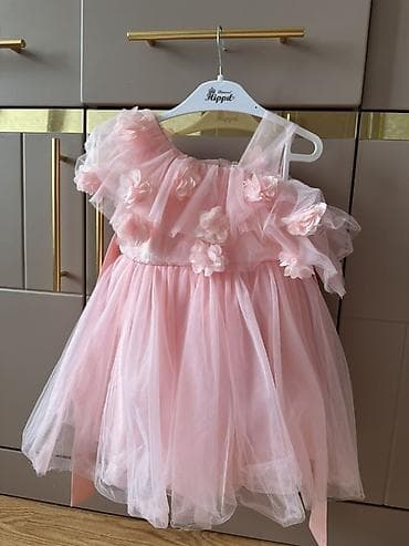 donlar 2023: Uşaq üçün zərif ziyafət/libas paltarı – açıq çəhrayı rəngdə, çoxqatlı — 2