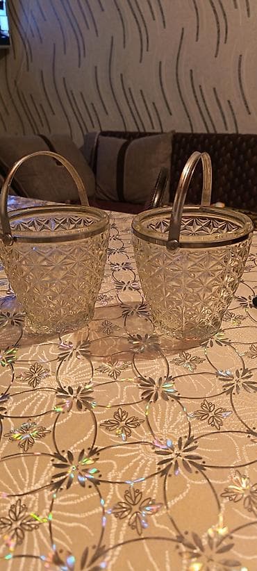 07 sekilleri 2022: Şüşə vedrəciklər (2 ədəd) – dekorativ naxışlı, metal tutacaqlı - — 2