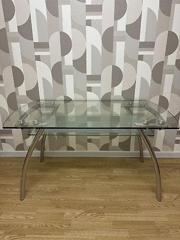 silmek: Şüşə üstlü müasir masa - Material: temperli şəffaf şüşə üst — 1