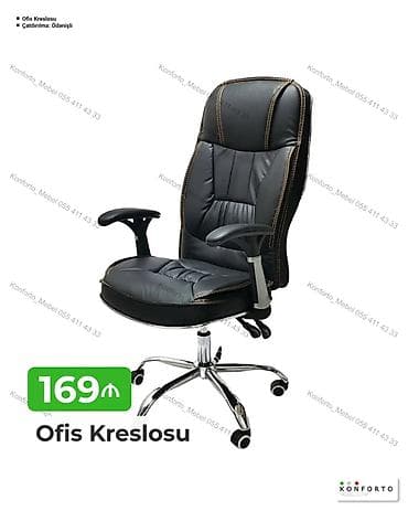 Ofis kreslosu - Model: yüksək bel, ortopedik dizayn - Rəng: qara - — 1