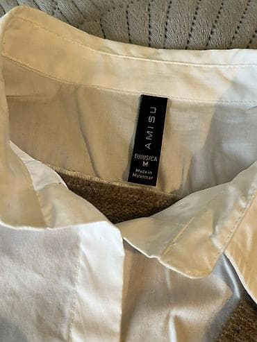 qadın geyimi: AMISU brendi qadın köynək + jilet dəsti - Stil: Ağ klassik yaxalıqlı — 2