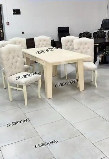 tek divan: Qonaq otağı üçün, Yeni, Açılmayan, Dördbucaq masa, 6 stul — 5