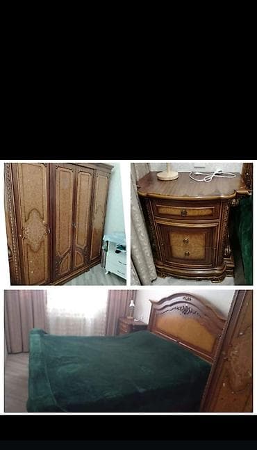 Klassik taxta yataq otağı dəsti - Natural ağacdan hazırlanmış, oyma