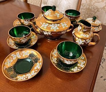 Çay dəsti, rəng - Yaşıl, Şüşə, 6 nəfərlik