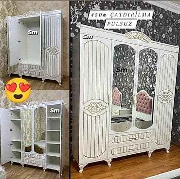 Yeni, 4 qapılı, Güzgülü, Digər rəng, Digər material, Açılan, Düz dolab