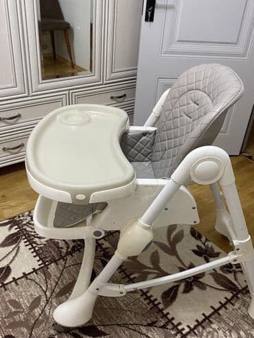 складные стулья для кухни: Uşaq yemək stulu - Rəng: ağ gövdə, boz romb tikişli yumşaq oturacaq — 3