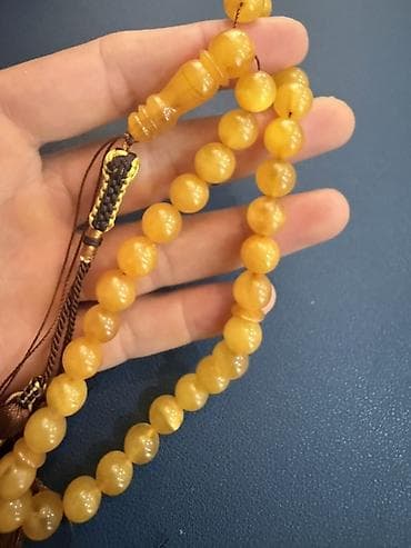 bujuterya: Sarı-kəhrəbə tonlarında klassik təsbeh - Material: təbii daş — 3