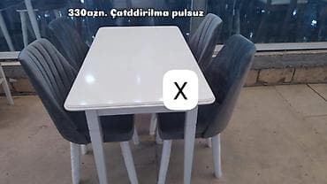 ag masa: Yemək masası dəsti - Dəst: 1 masa + 4 stul - Rəng: ağ masa, tünd boz — 1