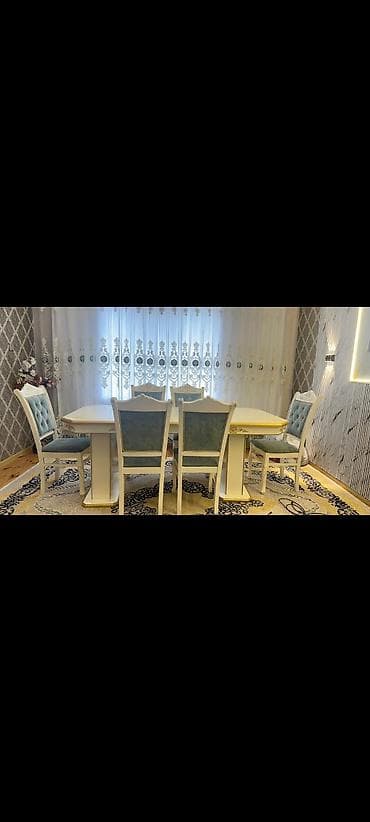 Qonaq otağı üçün, İşlənmiş, Dördbucaq masa, 6 stul
