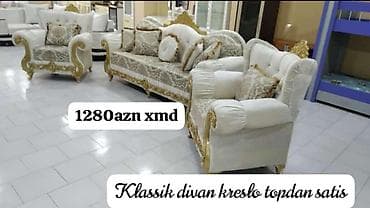 kreditle divan: Klassik üslubda divan-kreslo dəsti - Üslub: Qızılı oyma detallarla — 1