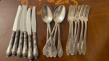 Антикварный Мельхиоровый набор ложки вилки и ножи по 6 штук в очень — 1