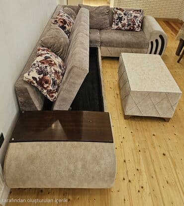 Sifarişlə mebel: Künc divan dəsti - Model: L formalı künc divan + pouf/çay masası - — 3