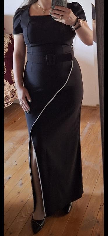Qadınlar üçün zərif qara don - Model: beldən oturan, uzun (maxi)