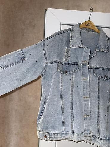 Toy paltarları və aksesuarları: Açıq mavi rəngli, oversize kəsimli cins gödəkçə - Material: qalın — 4