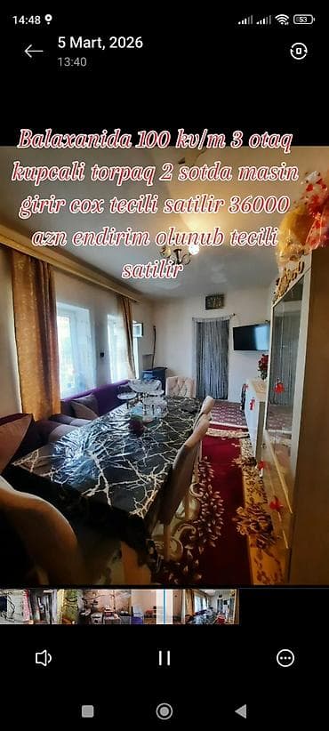 Balaxanı qəsəbəsində 100 kv.m sahəli, 3 otaqlı həyət evi. Torpaq — 6