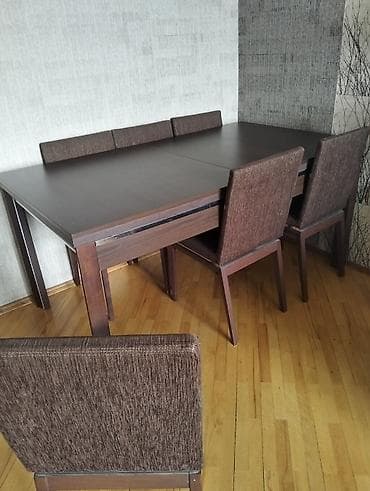 Qonaq otağı üçün, İşlənmiş, Açılan, Dördbucaq masa, 6 stul — 3