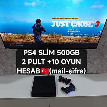 playst: PS4 slim 500gb zavod plombu üzərində, 2 pult +10 oyun hesab — 1