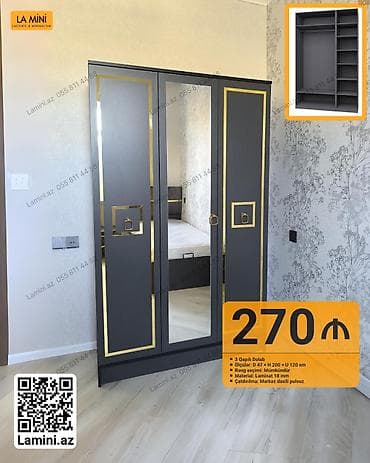 mini pec: 3 qapılı, Güzgülü, Digər rəng, Digər material, Açılan, Düz dolab — 1