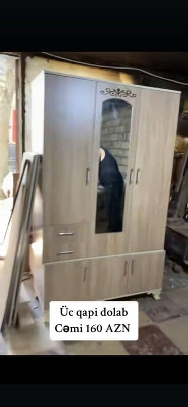 metbex şkafi: Yeni, Açılan, 3 qapılı Düz dolab, Qarderob, paltar dolabı — 6