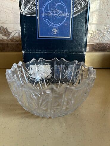 Kəsim naxışlı şüşə/kristal desert qabı - Material: qalın şüşə/kristal