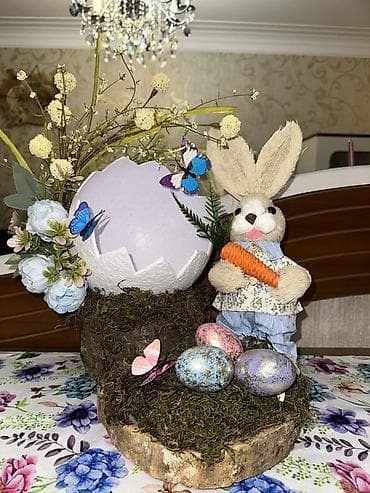 Güzgülər: Pasxa temalı dekor kompozisiya - Təbii ağac kəsiyindən hazırlanmış — 4