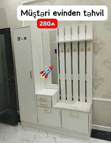 Yeni, 1 qapı, Güzgülü, Ağ, Digər material, Açılan, Düz dolab