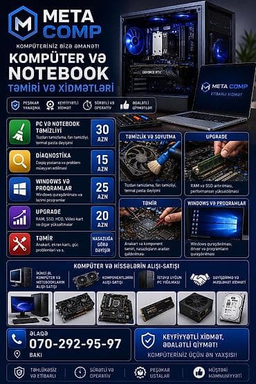 istemmis komputer: Meta Comp – Kompüter və Notebook təmiri və xidmətləri Xidmətlər: - PC — 1