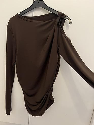 bio4n terkibi: Qadın bluz/kofta - Rəng: tünd qəhvəyi - Dizayn: asimmetrik çiyin — 1
