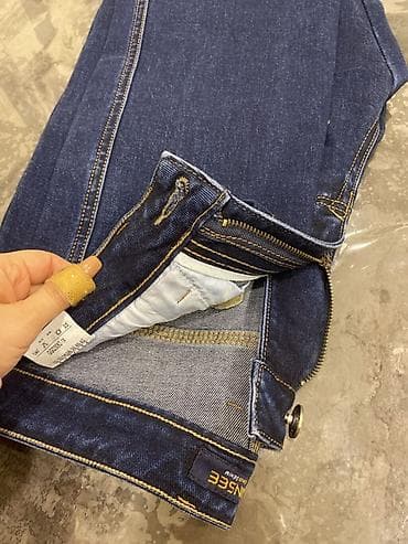 kisi salvari: Tünd-mavi rəngdə klassik cins şalvar baha alinb kişi ucun - Material — 3