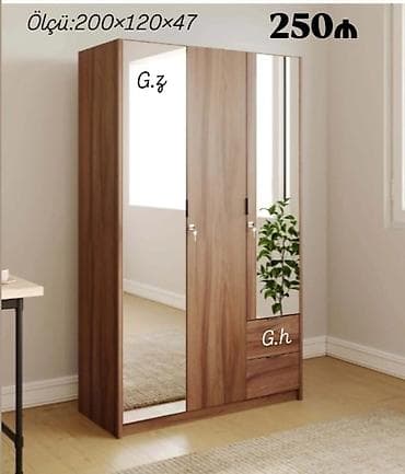 Üç qapılı paltar dolabı – güzgülü model Ölçü: 200 × 120 × 47 sm