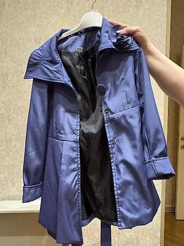 manto: Qadın üçün mavi rəngli yüngül palto/plaş - Parıltılı atlas efektli — 1