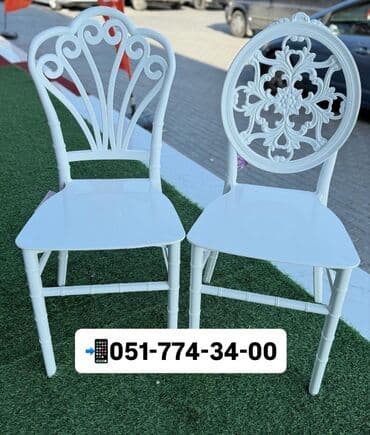 karkaz: Ağ rəngli, zərif dizaynlı banket/ziyafət stulları. Xüsusiyyətlər: - — 5