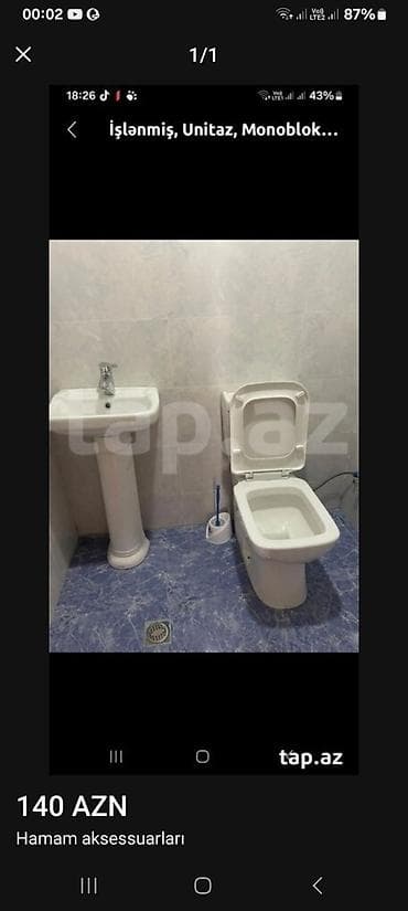 unitaslar: Hamam aksesuarları dəsti - Unitaz (monoblok tipli) – üst qapaqlı, yan — 1