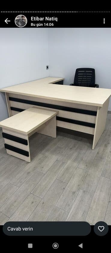 Ofis üçün L formalı iş masası dəsti. kreslo deste daxil deyil -