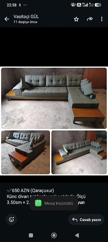 ✔️650 AZN (Qaraçuxur) Künc divan satılır,əla vəziyyətdədir. Ölçü