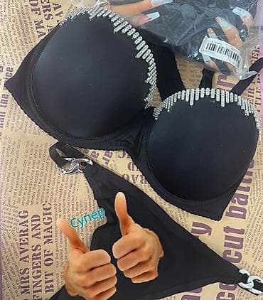 Baş geyimləri: Qara rəngli daşlı büstqalter və string dəst - Şık dizayn: Sütyenin — 1