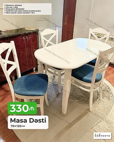 Masa Dəsti – 70×120 sm • Masa mexanizmi: açılmayan • Stul sayı: 4 — 1